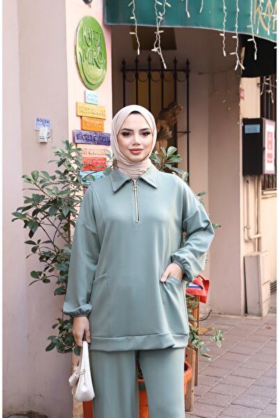 NİSUM MODA Modal Suit with Half Zipper Pocket