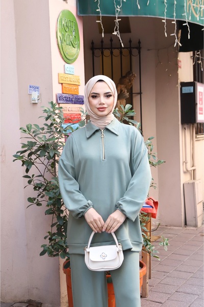 NİSUM MODA Modal Suit with Half Zipper Pocket