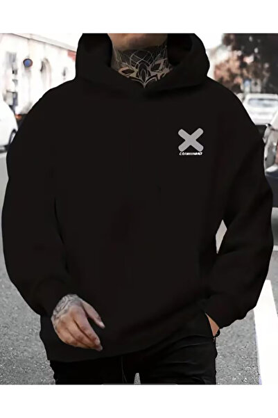 herkesemoda Φούτερ με κουκούλα με λεπτομέρεια εκτύπωσης στο στήθος