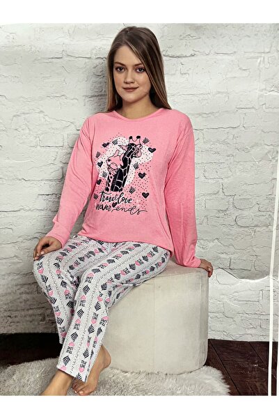 NOVAVİTA Cotton Pink Illustrated Pajama Suit