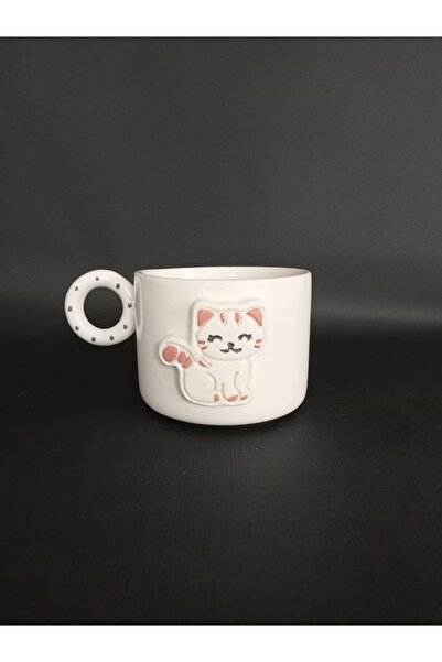 Zümrüdüanka Seramik Cat Embossed Handmade Ceramic Mug