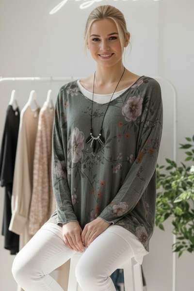 Chiccy Italian Khaki Pool Collar Long Sleeve Patterned Thin Two-Piece Set Inside Sleeveless Combed Knitwear Blouse 70 60