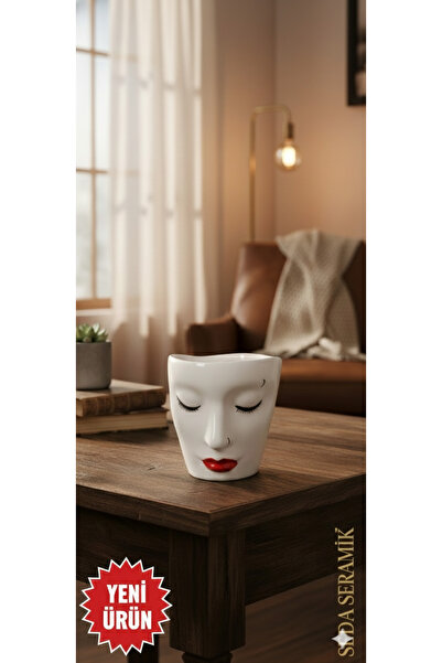 seda seramik Handmade Flat and Floral Crowned Women's Face Double Coffee Cup 225 Ml.