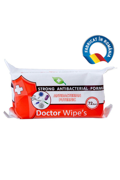 DOCTOR WIPES Servetele Umede Antibacteriene 72 buc Cu Capac - Aviz Biocid Ministerul Sanatatii
