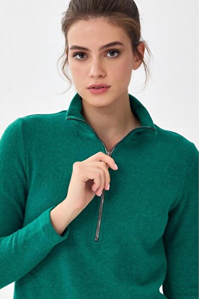 İKİLER Yakası Fermuarlı Uzun Kol Triko Bluz 256-1708