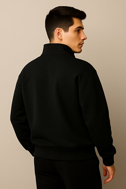 DEEPSENCE Ανδρικό χειμερινό φούτερ με μισό φερμουάρ, χοντρό 3-κλωνο D ψηλός λαιμός με φλις εσωτερικά