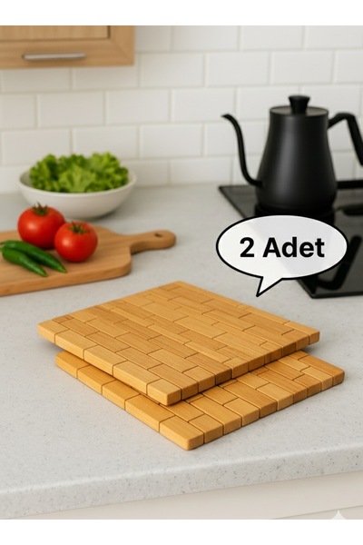 HZL HOME 2 Adet Bambu Doğal Örgü Nihale 22x22 Isıya Dayanıklı Bambu Nihale