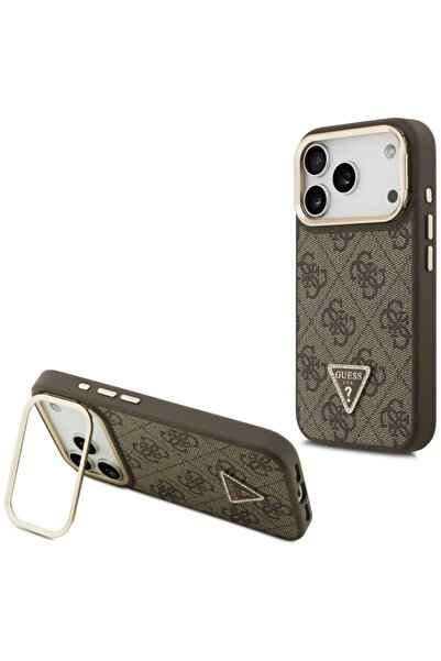 Guess Original case for iPhone 17 Pro Max Hardcase 4G Triangle Logo MagSafe with Camera Stand, brown