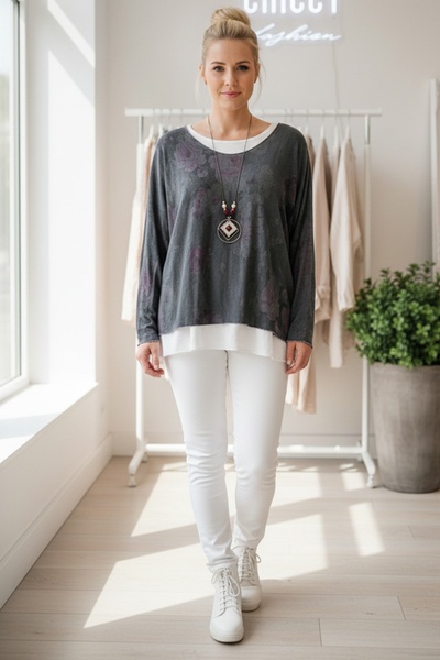 Chiccy Italian Khaki Pool Collar Long Sleeve Patterned Thin Two-Piece Set Inside Sleeveless Combed Knitwear Blouse 70 60