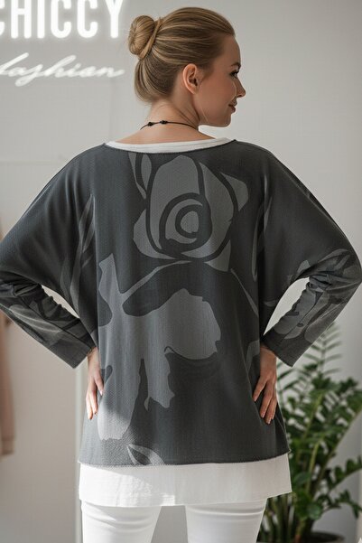 Chiccy Italian Khaki Pool Collar Long Sleeve Patterned Thin Two-Piece Set Inside Sleeveless Combed Knitwear Blouse 70 60