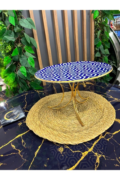 ARS HOME DEKOR Glass Decorative Display Stand with Line Detail Metal Gold Legs, Stand, Kura Piped K