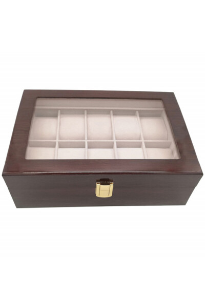 PUFO Elegant wooden box for storing and organizing 10 watches, Premium model, dark brown