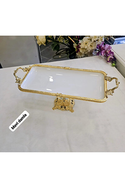 MaviDamla Cast Edge Frameded Footed Porcelain Presentation Plate Gold 30*14