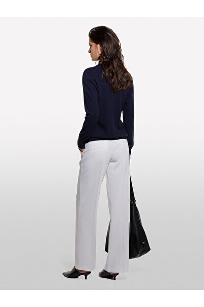 Sisley Kdn_Wool and Cashmere Blend Ribbed Detailed Crew Neck Cardigan Women's Navy Blue Cardigan - 324A102Hm5237