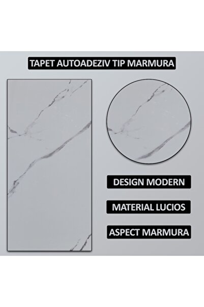 SokShop Set 10 Self-Adhesive Marble-Effect Wallpaper 30x60 cm, 2mm, 1.8 m², Gray/White