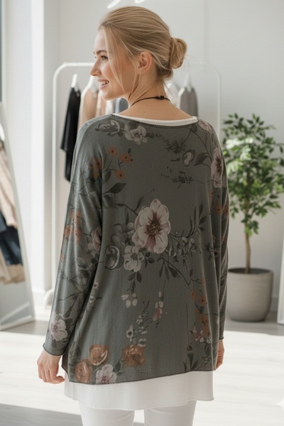 Chiccy Italian Khaki Pool Collar Long Sleeve Patterned Thin Two-Piece Set Inside Sleeveless Combed Knitwear Blouse 70 60