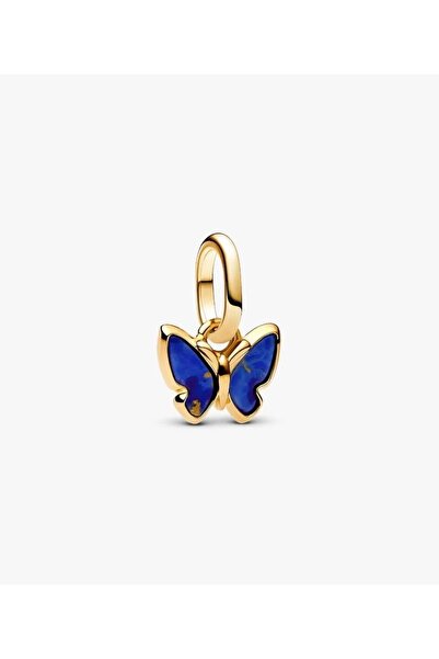 POSEİDONS JEWELLERY S925 Sterling Gold Blue Butterfly Mini Dangle Charm