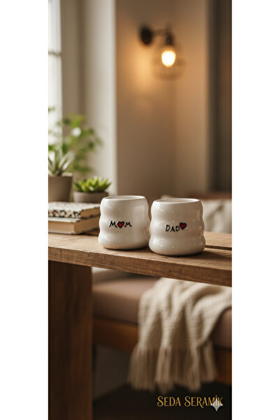 seda seramik Handmade Espresso 2-Person Mom & Dad Double Coffee Cups 200 Ml.