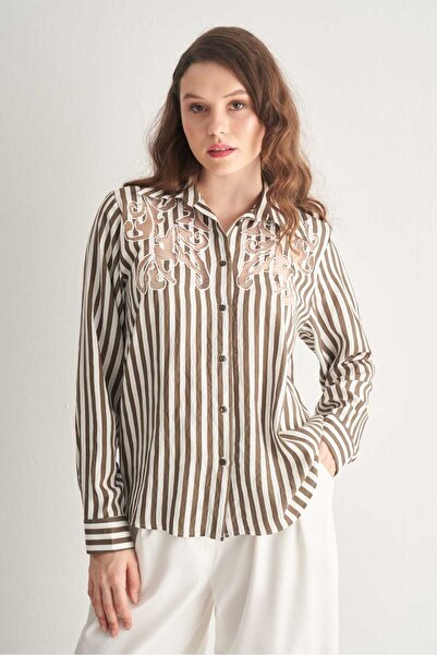 UTOPIAN Nakış Detaylı Çizgili Gömlek