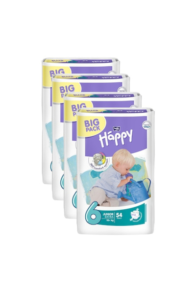 Happy Promo Package: Diapers Big Pack Junior Extra, Size NO. 6, 16+ kg, 4 X 54* 216 pieces