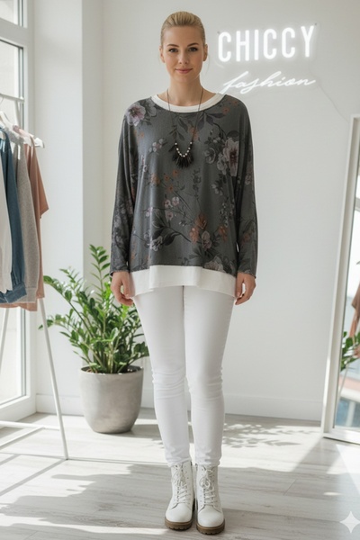 Chiccy Italian Khaki Pool Collar Long Sleeve Patterned Thin Two-Piece Set Inside Sleeveless Combed Knitwear Blouse 70 60