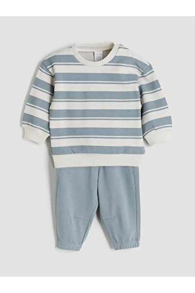LC Waikiki Crew Neck Striped Baby Boy Sweatshirt and Sweatpants (W5)
