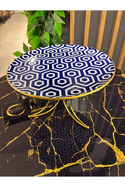 ARS HOME DEKOR Glass Decorative Display Stand with Line Detail Metal Gold Legs, Stand, Kura Piped K