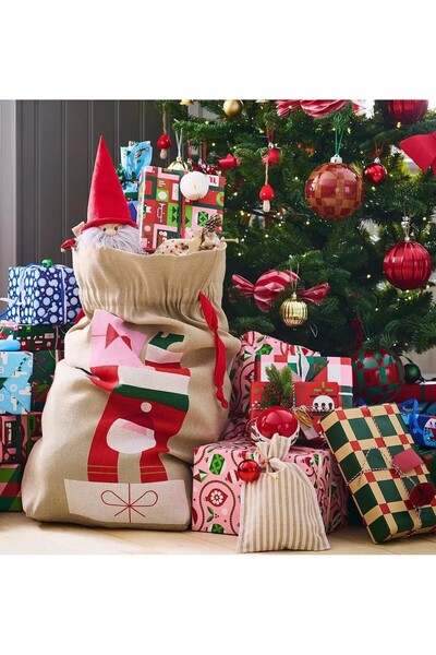 IKEA QUİCK Yılbaşı Hediye Çuvalı Yükseklik 90 Cm İpli Hediye Çantası Kesesi Jüt Çuval Hacim 55 Litre