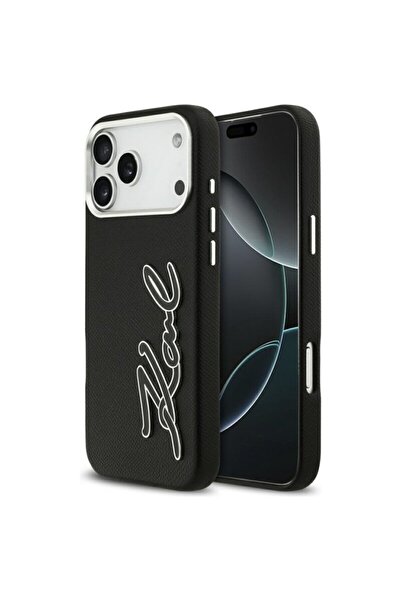 Karl Lagerfeld iPhone 17 Pro Max Case Hardcase FW Grained, Signature Logo, black