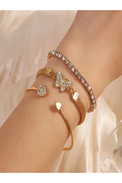 KANERUZ طقم أساور بتصميم الفراشة مكون من 3 قطع باللون الذهبي