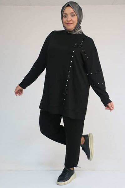 Eslina 57052 Plus Size Double Modal Suit with Elasticated Trouser Legs - Black