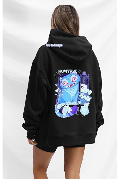 DEEFWEAR Hanorac unisex supradimensionat cu imprimeu pe spate Black Hunters B...