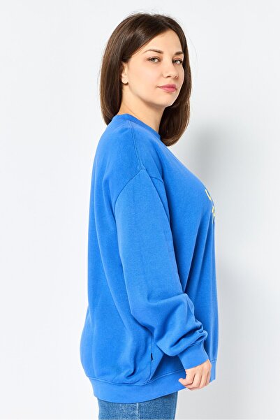 Misfit Women Crew Neck Graphic Print Long Sleeves Sweatshirt, Blue