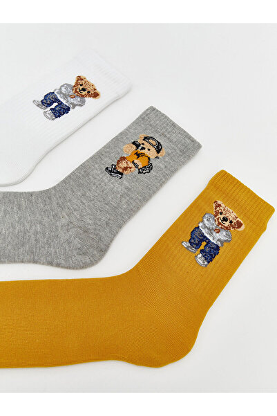 LC Waikiki Мъжки чорапи до глезена с щампа на плюшено мече, комплект от 5