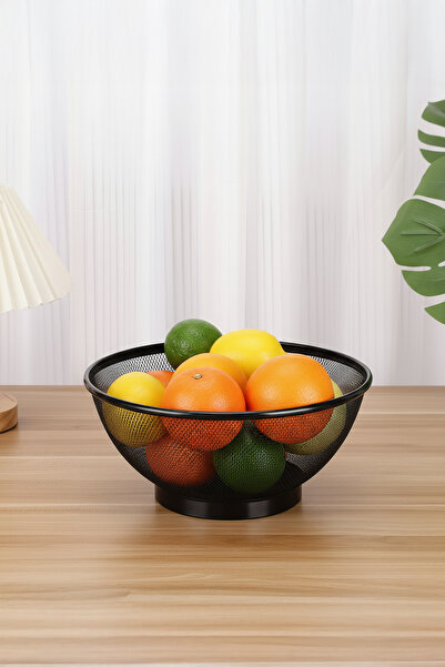 Vadi Large Size Black Metal Fruit Bowl |   Multi-Purpose Bread, Vegetable and Snack Presentation Basket 28 cm