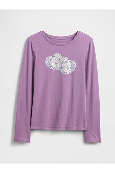 GAP Kız Çocuk Mor Grafik Baskılı T-Shirt