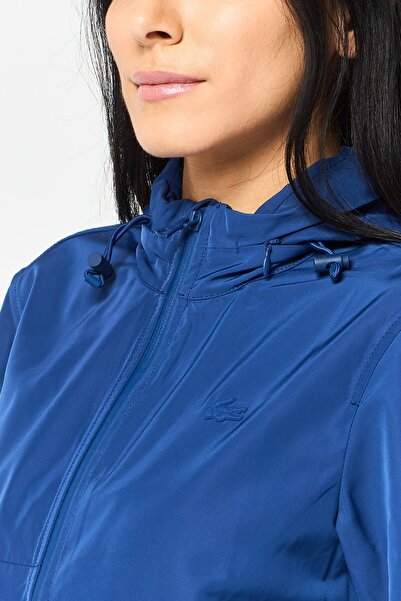 Lacoste Women Long Sleeve Brand Logo Hooded Jacket, Blue