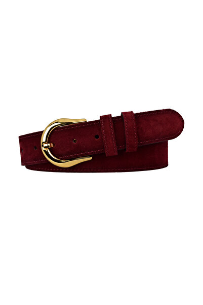 GoDeri 100% Genuine Leather, 4 cm Burgundy Suede Women's Belt with Gold Buckle; Jeans, Sports Belt=Suede.70.Burgundy
