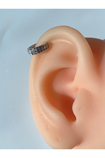 kurukafagift Çelik Halka Piercing Helix Kıkırdak Lob Tragus İki Sıra Taşlı 8 mm