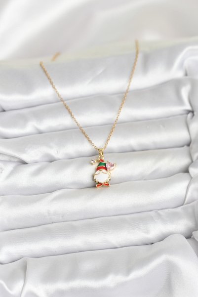ForWhat Golden Steel Chain Christmas Theme Women's Necklace for Elegant Necks