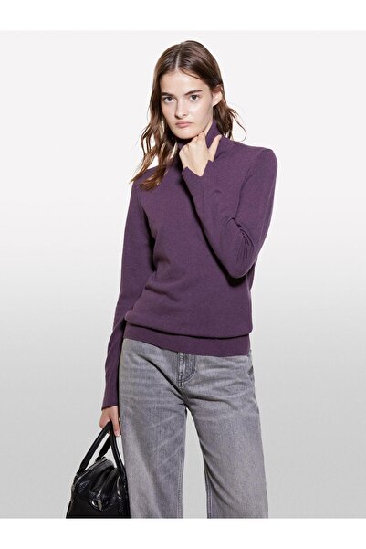 Sisley Kdn_Wool and Cashmere Blend Ribbed Detail Turtleneck Sweater Women's Purple Sweater - 324A102Hm2174