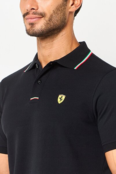 Scuderia Ferrari Men Regular Fit Brand Logo Short Sleeve Polo Shirt, Black