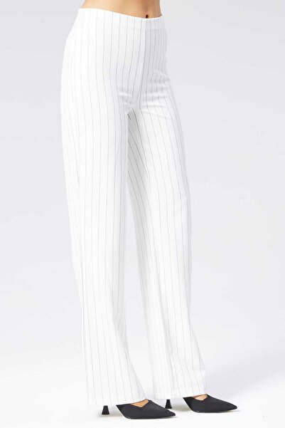 Milamia Kadın Çizgili Bol Paça Kumaş Pantolon