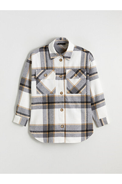 LC Waikiki Cămașă de damă în carouri gri supradimensionat