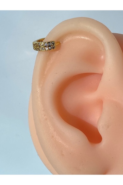 kurukafagift Çelik Halka Piercing Helix Kıkırdak Lob Tragus İki Sıra Taşlı 8 mm