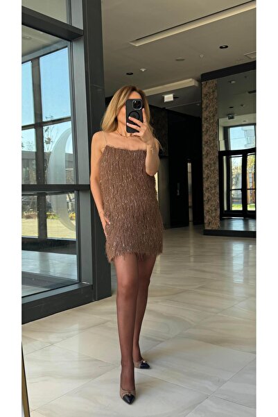 FEMİAS Brown Fringed Mini Dress