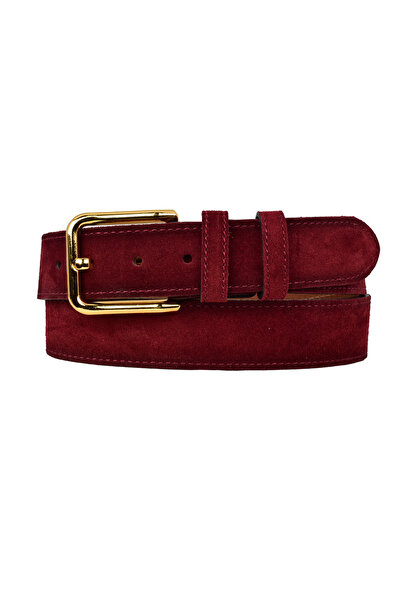GoDeri 100% Genuine Leather, Gold Buckle 4 cm Burgundy Suede Women's Belt; Jeans, Sports Belt=Suede.76.Burgundy