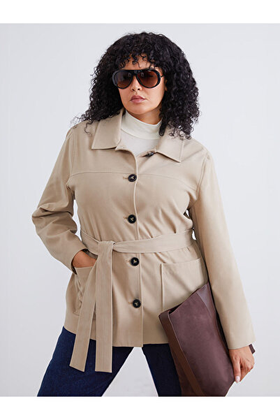 LC Waikiki Beige Plus Size Women's Suede Look Shirt Jacket