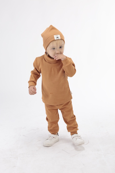 BABYSİ KİDS CLUB Turtleneck Throat Ribbed Cotton Beret 3-Piece Set Baby and Children's Clothing