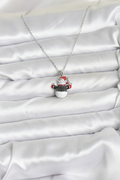 ForWhat Silver Steel Chain Snowman Christmas Theme Women's Necklace for Elega...